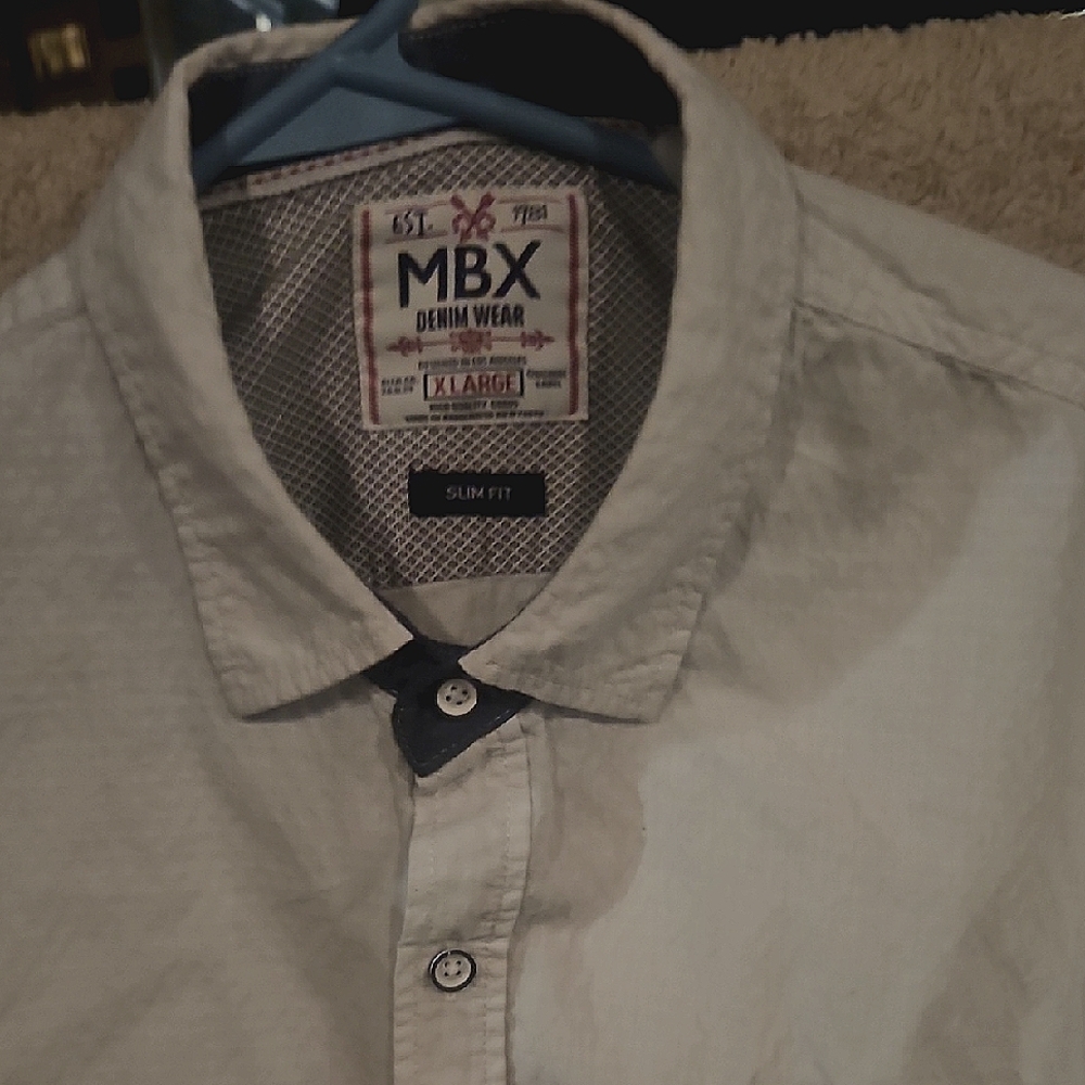 Men's Mbx Slim White Denim Fit Shirt